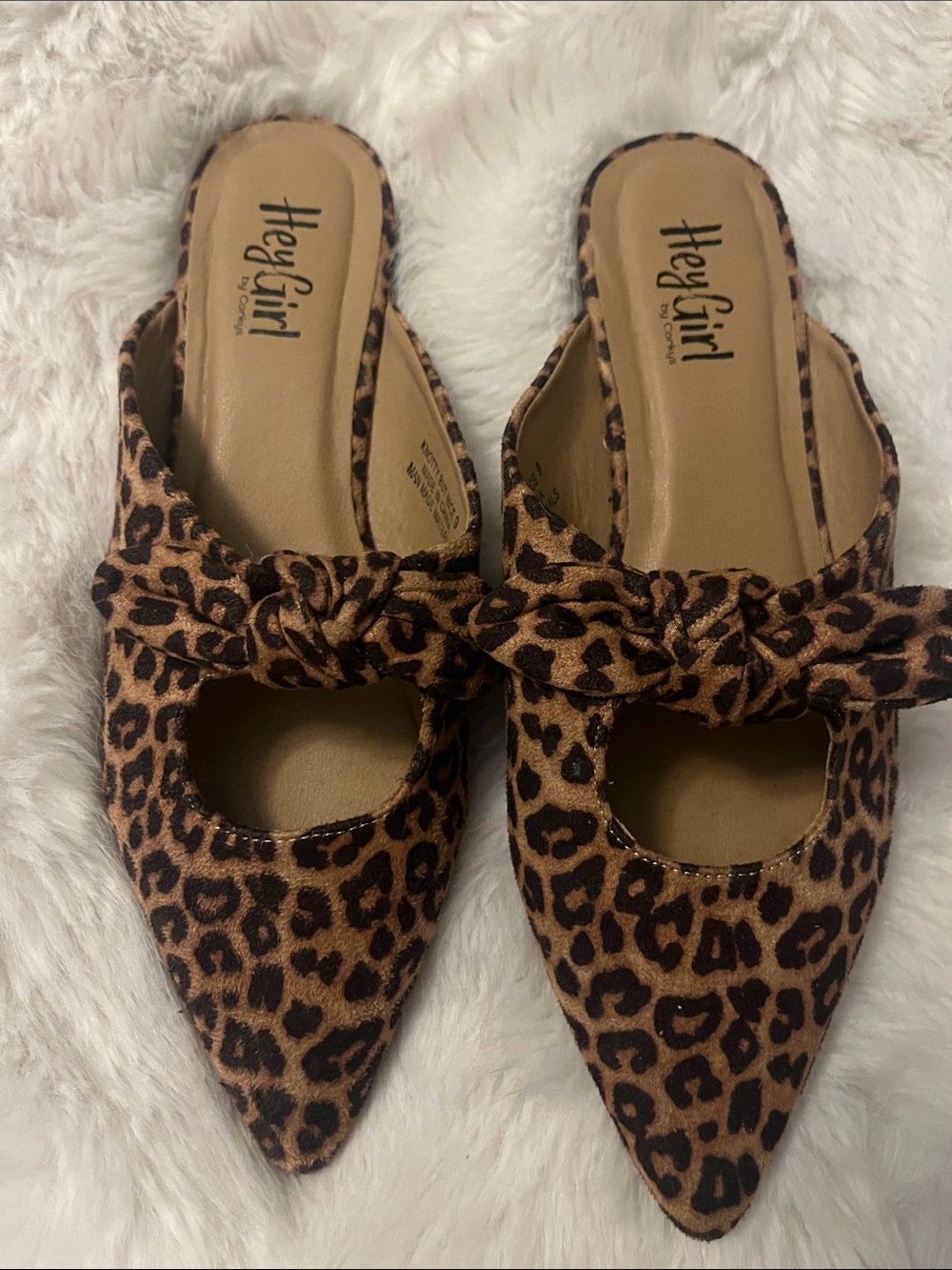 Hey Girl Leopard Print Pointed Toe Mules in Brown